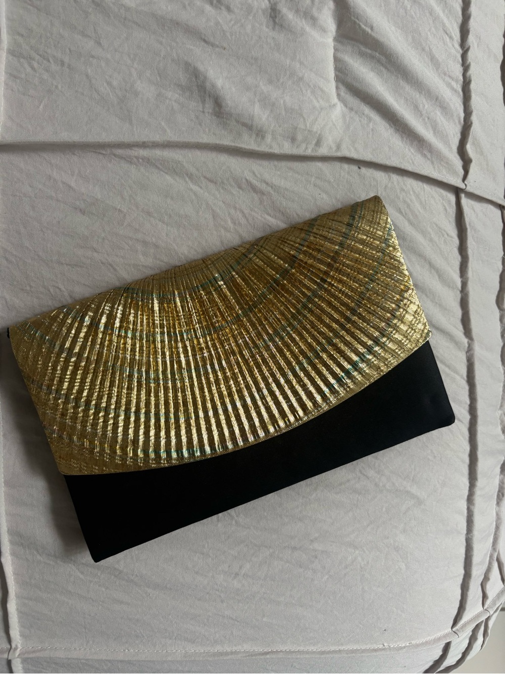 Vintage Gold and Black Metallic Fold-Over Clutch
